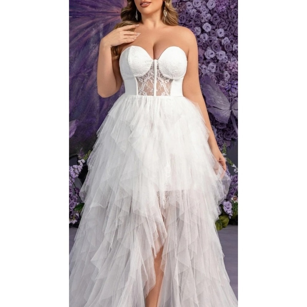 Faeriesty Sz M Elegant Strapless Ruffled Mesh Wedding Dress Bridal Gown Cocktail